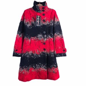 NWT Vintage Desigual Red/Black/Gray Abstract Print Coat -Large (42)
